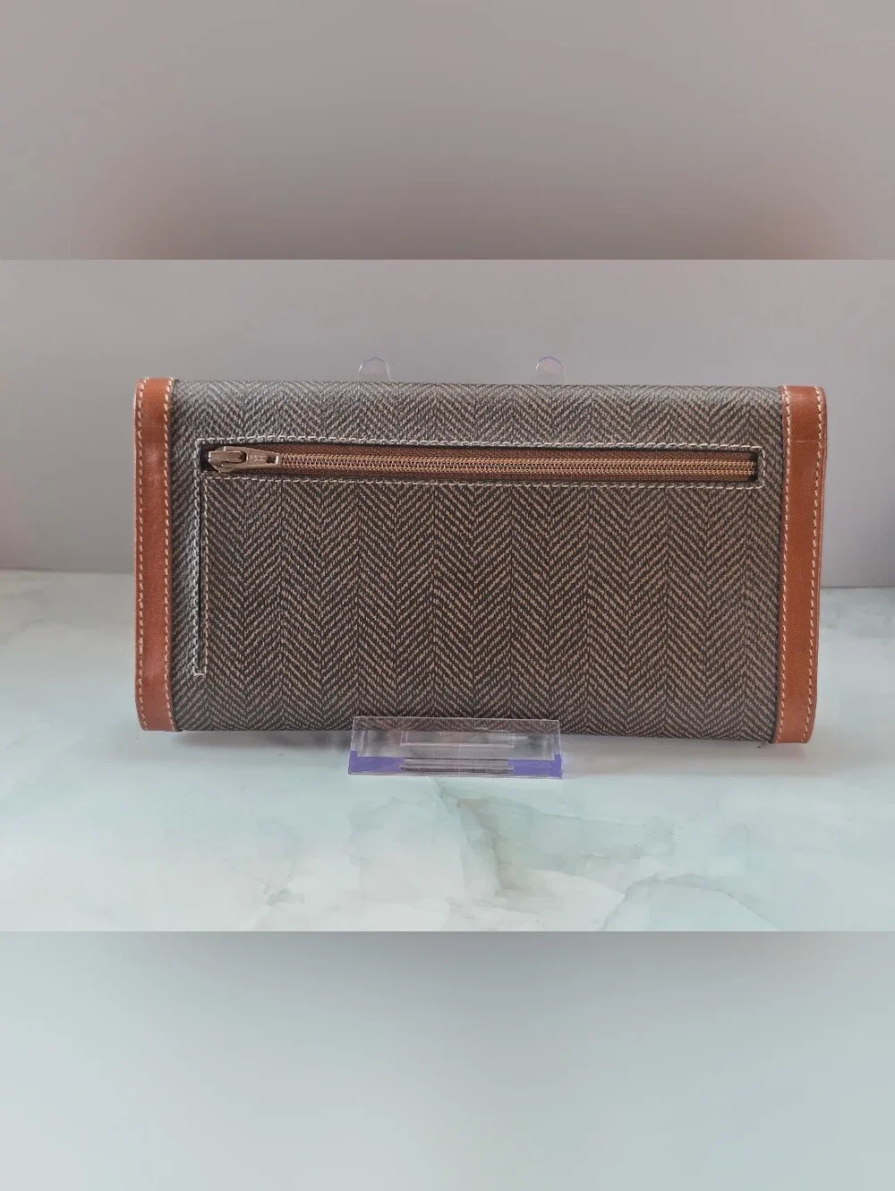 Christian Dior Vintage Trotter Herringbone Wallet & Checkbook Cover Set